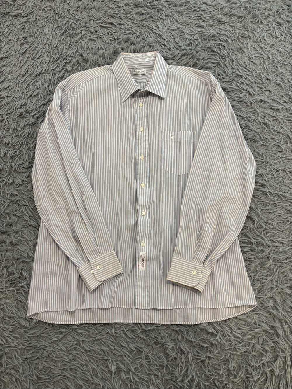 VTG Christian Dior Chemise Shirt White Pinstripe Mens Designer Button Up Preppy